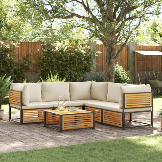 vidaXL Set de sofás de jardín con cojines 6 pzas madera maciza acacia