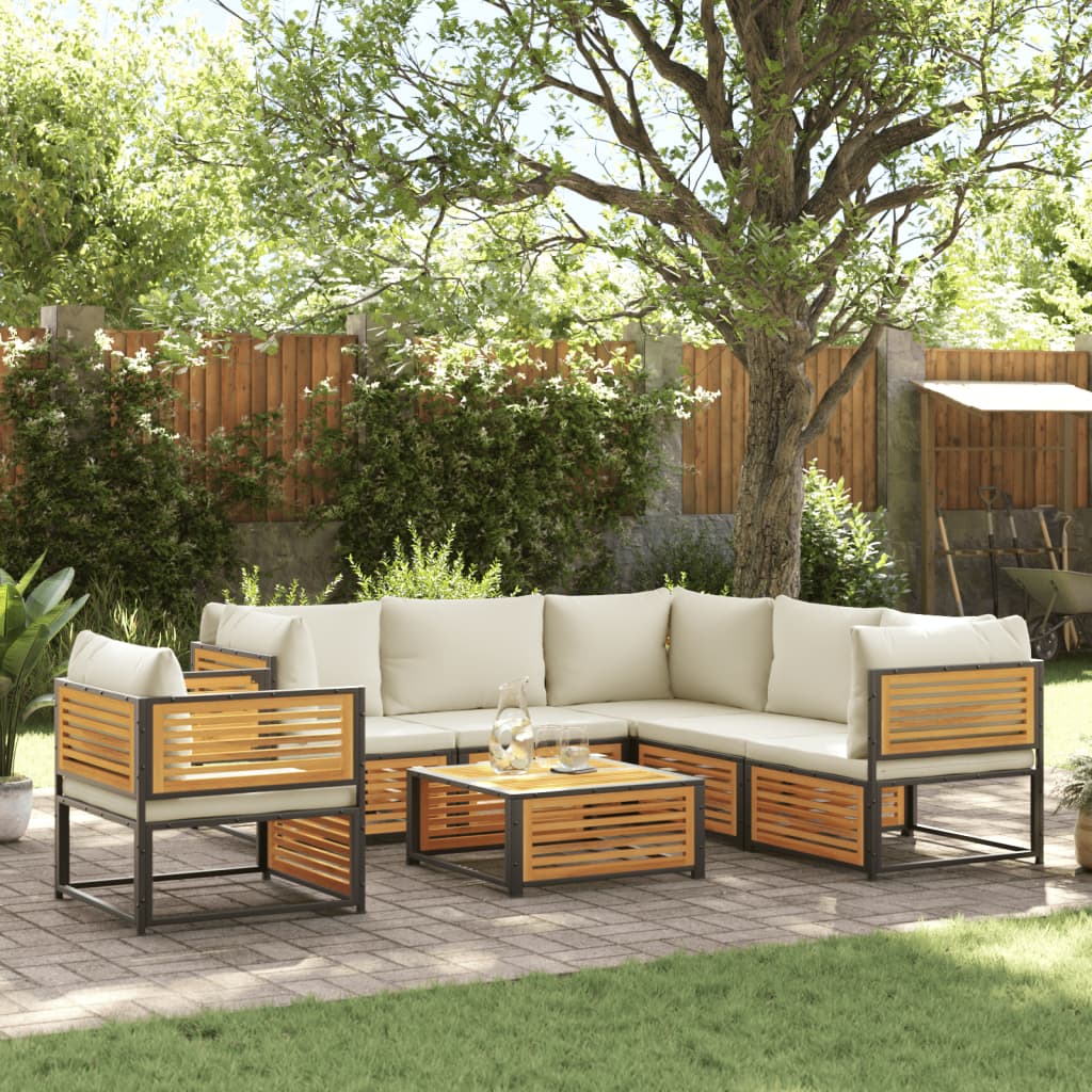 vidaXL Set de sofás de jardín con cojines 7 pzas madera maciza acacia