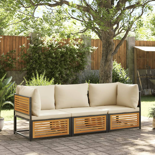 vidaXL Set de sofás de jardín con cojines 3 pzas madera maciza acacia