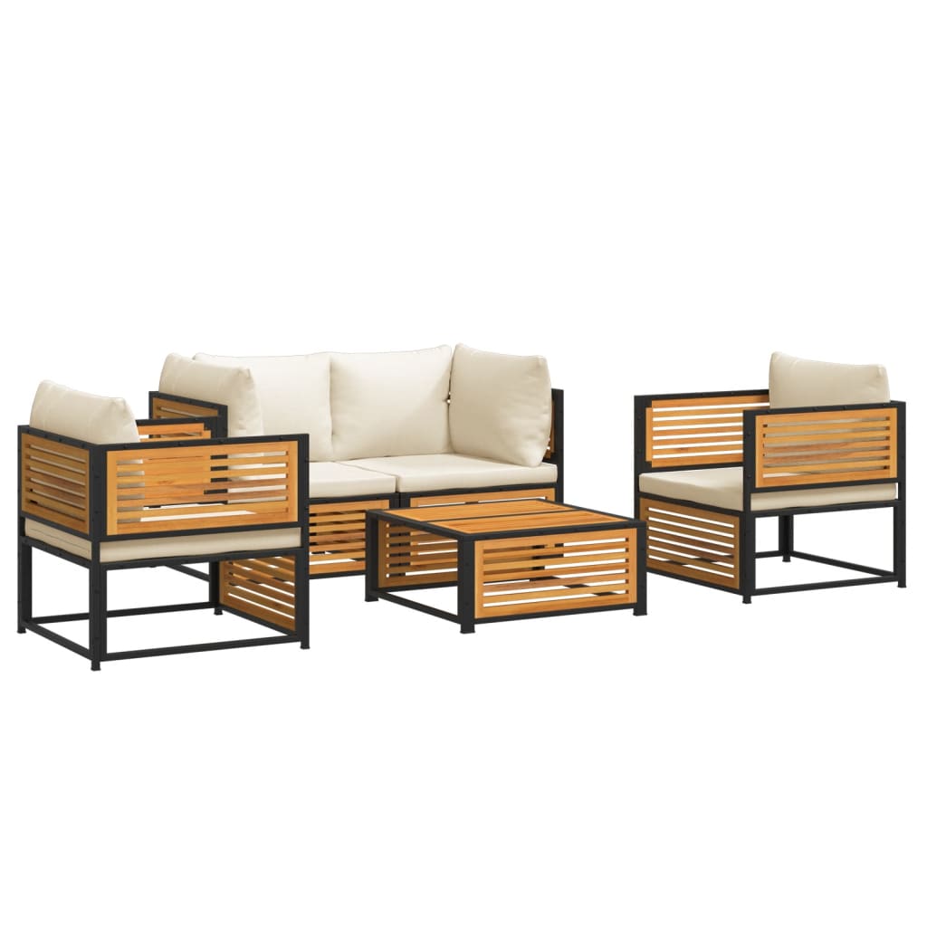 vidaXL Set de sofás de jardín con cojines 5 pzas madera maciza acacia