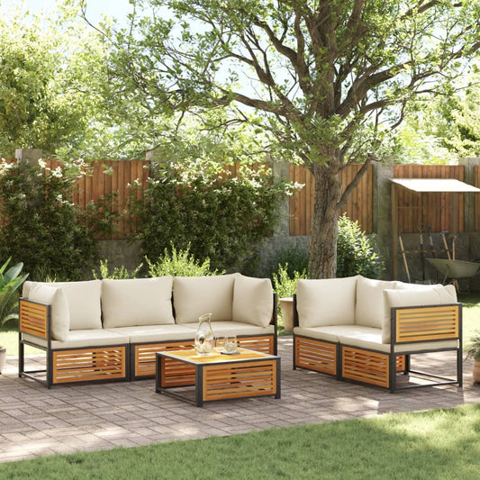 vidaXL Set de sofás de jardín con cojines 6 pzas madera maciza acacia