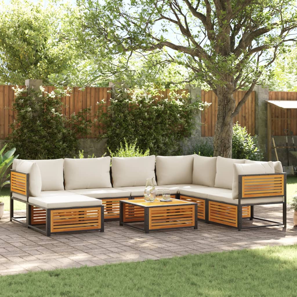 vidaXL Set de sofás de jardín con cojines 8 pzas madera maciza acacia