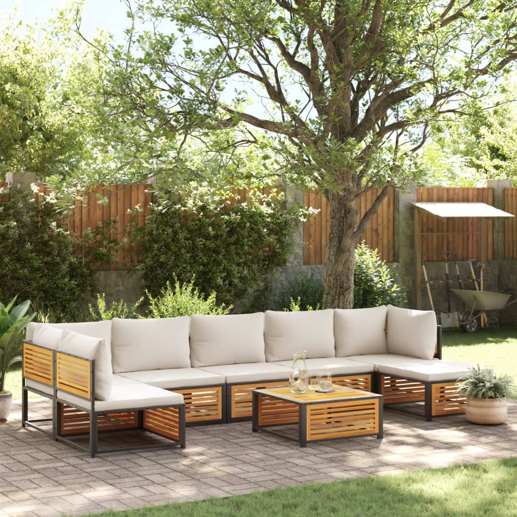 vidaXL Set de sofás de jardín con cojines 8 pzas madera maciza acacia