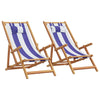 vidaXL Sillas de playa plegables 2 uds tela madera maciza azul blanco