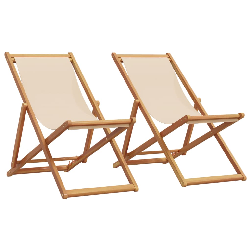 vidaXL Sillas de playa plegables 2 unidades tela y madera maciza beige