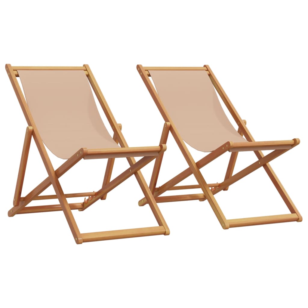 vidaXL Sillas de playa plegables 2 unidades tela y madera maciza taupe