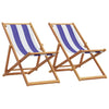 vidaXL Sillas de playa plegables 2 uds tela madera maciza azul blanco