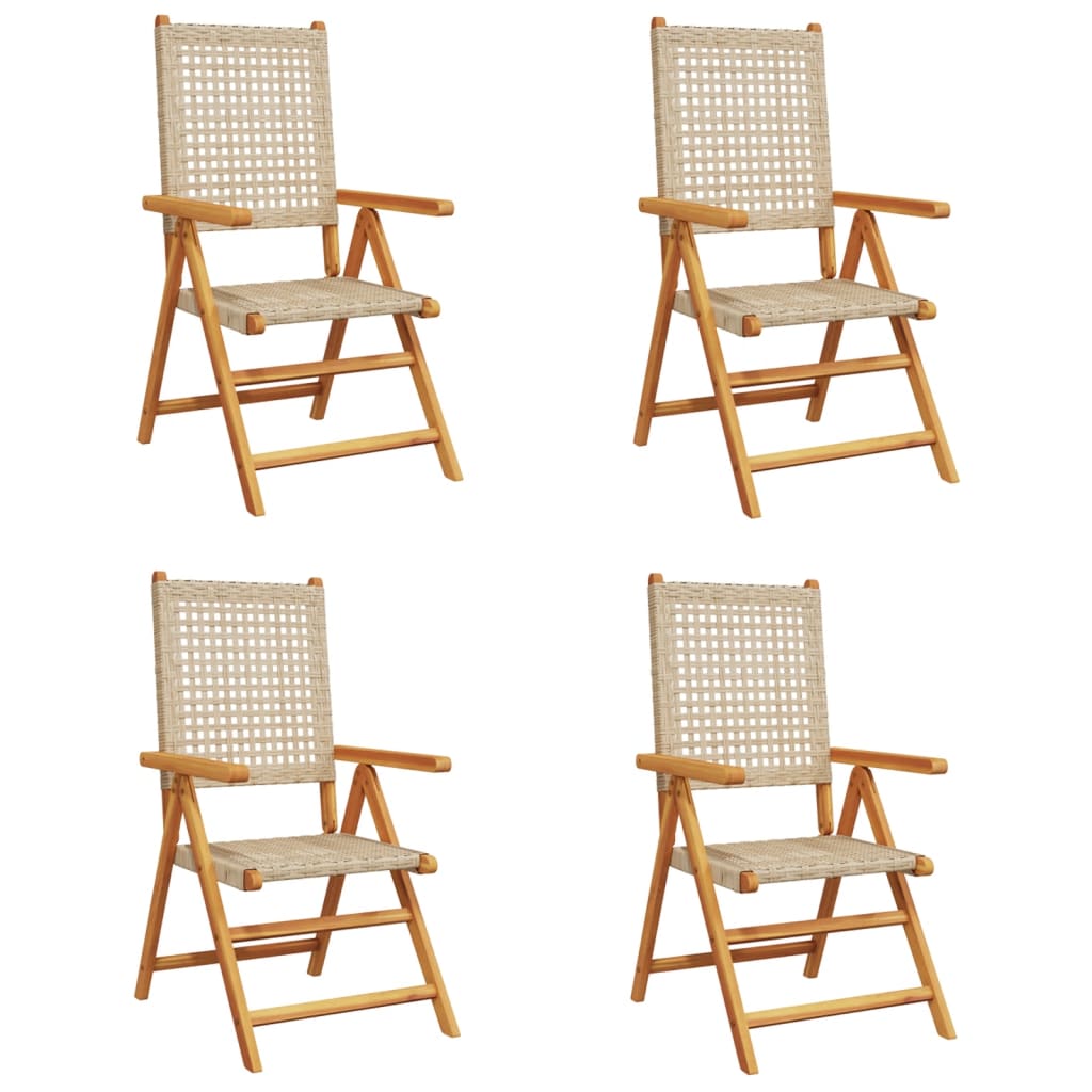 vidaXL Sillas de jardín reclinables 4 uds ratán PE madera maciza beige