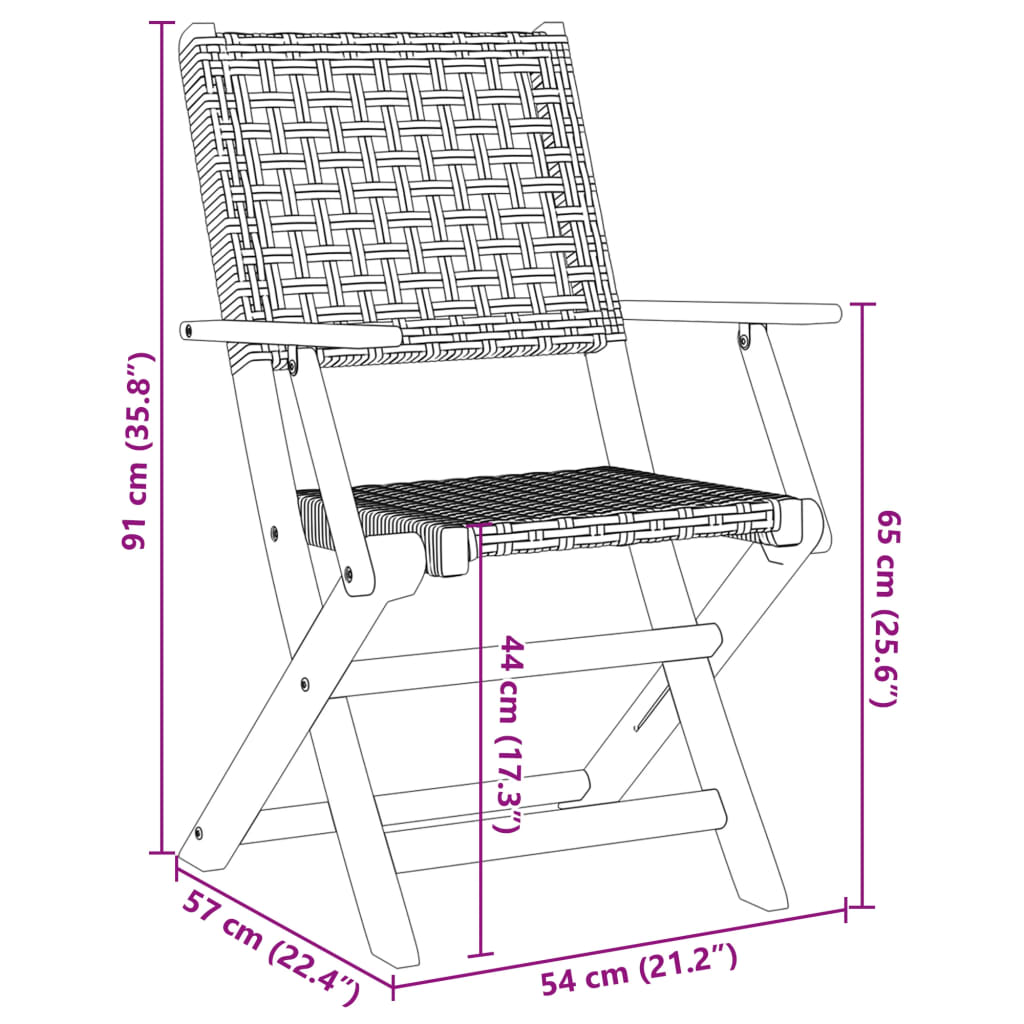 vidaXL Sillas de jardín plegables 6 uds madera maciza y ratán PE negro