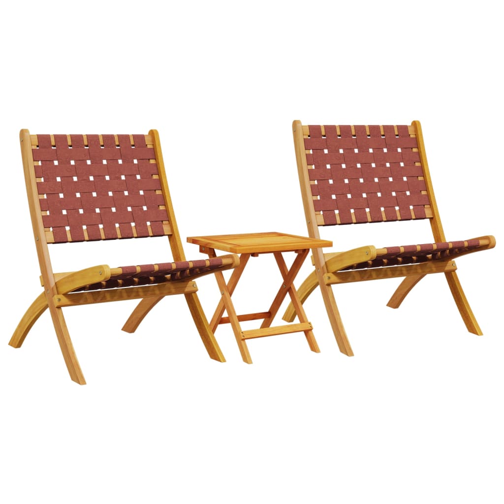 vidaXL Sillas de jardín plegables con mesa 2 uds madera maciza roja