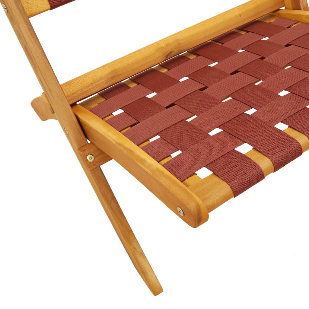 vidaXL Sillas de jardín plegables con mesa 2 uds madera maciza roja