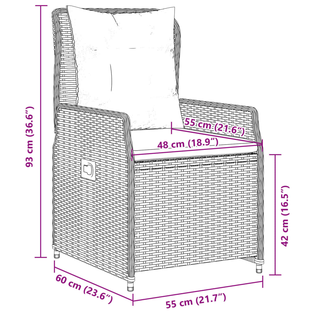 vidaXL Sillones reclinables de jardín 2 uds ratán sintético marrón