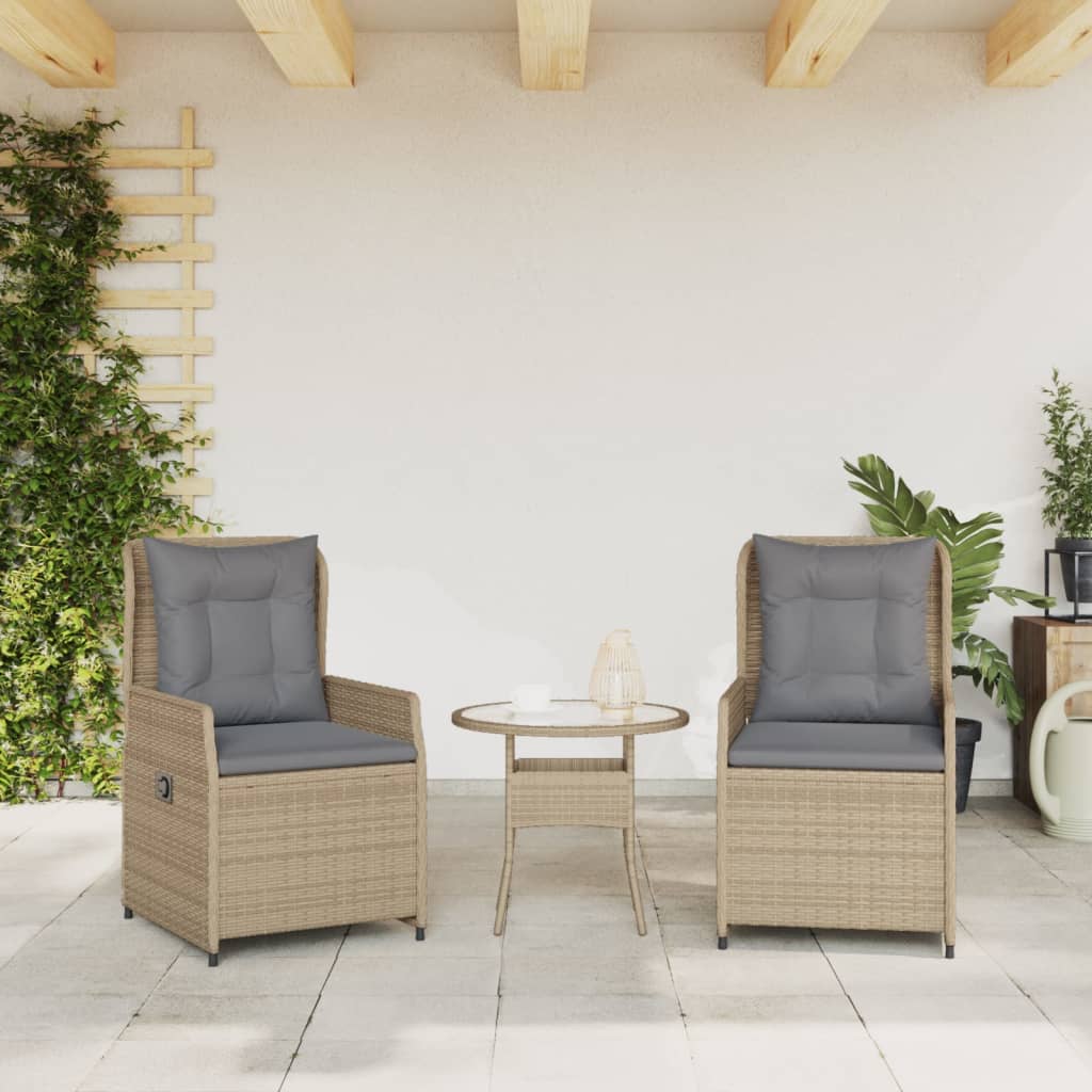 vidaXL Sillones reclinables de jardín 2 uds ratán sintético beige