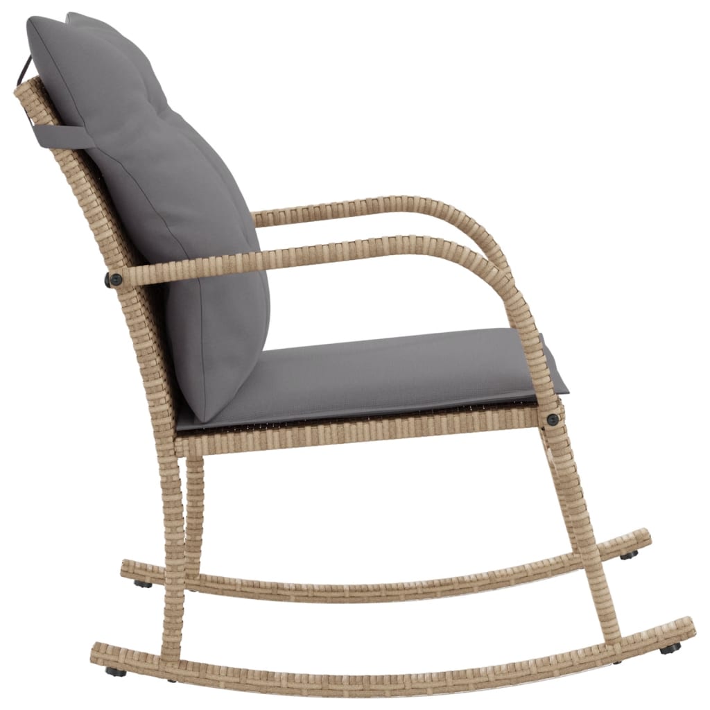 vidaXL Silla mecedora de jardín con cojines ratán sintético beige