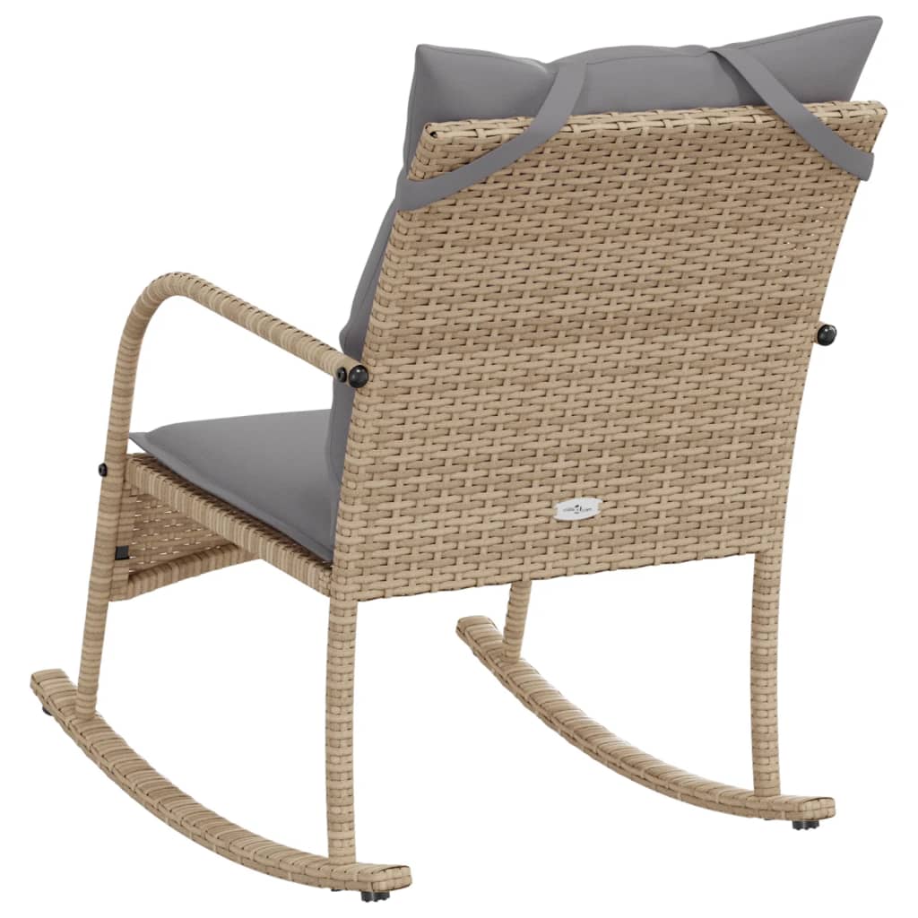 vidaXL Silla mecedora de jardín con cojines ratán sintético beige