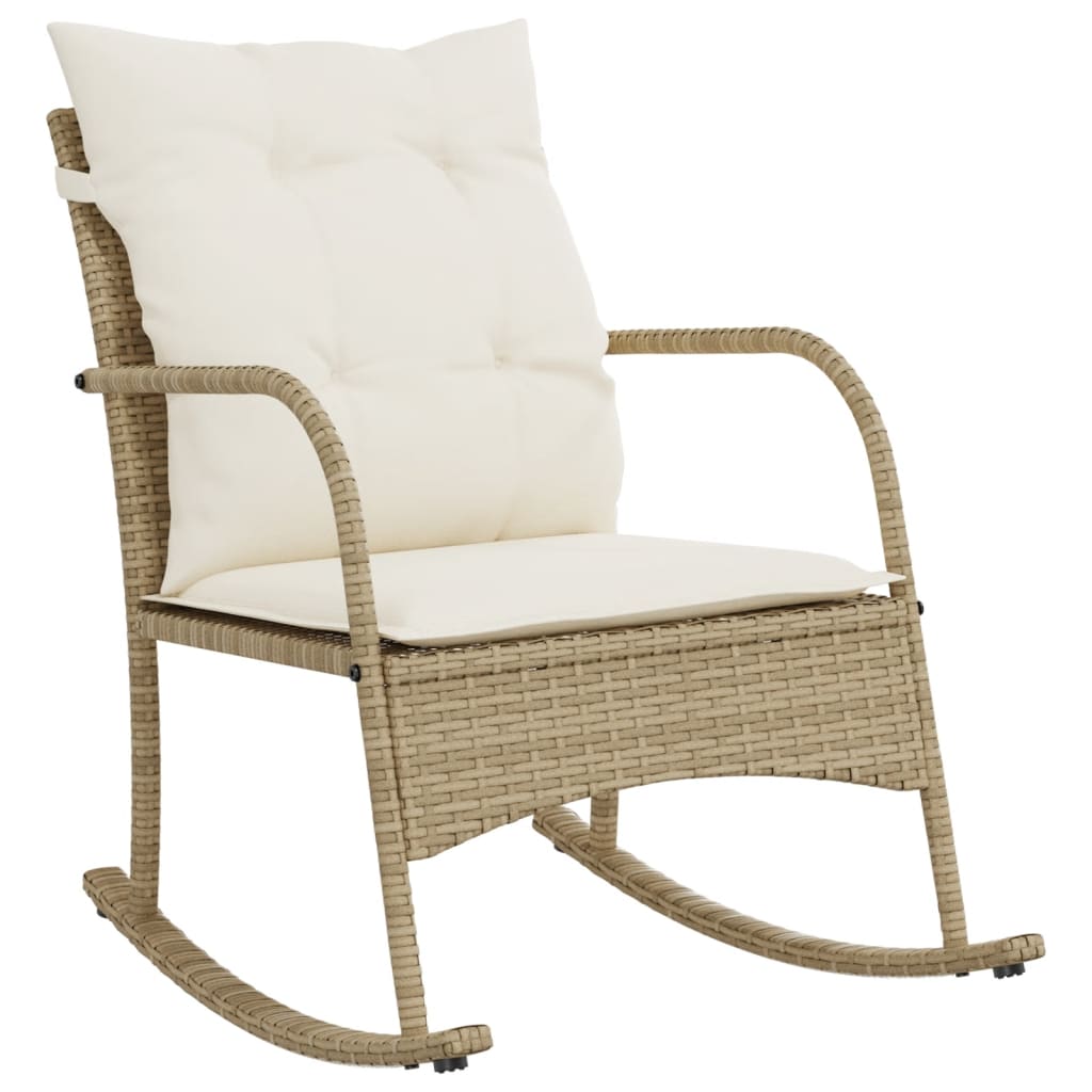 vidaXL Silla mecedora de jardín con cojines ratán sintético beige