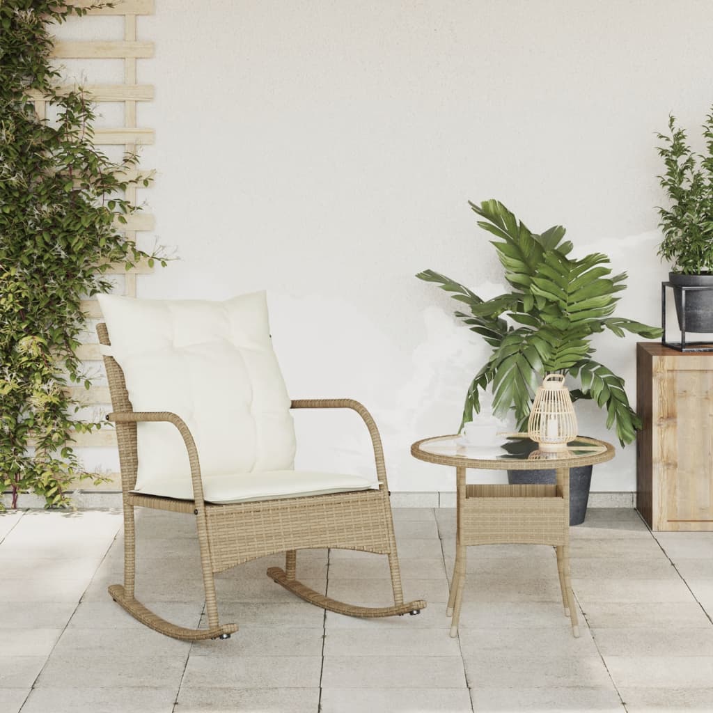 vidaXL Silla mecedora de jardín con cojines ratán sintético beige