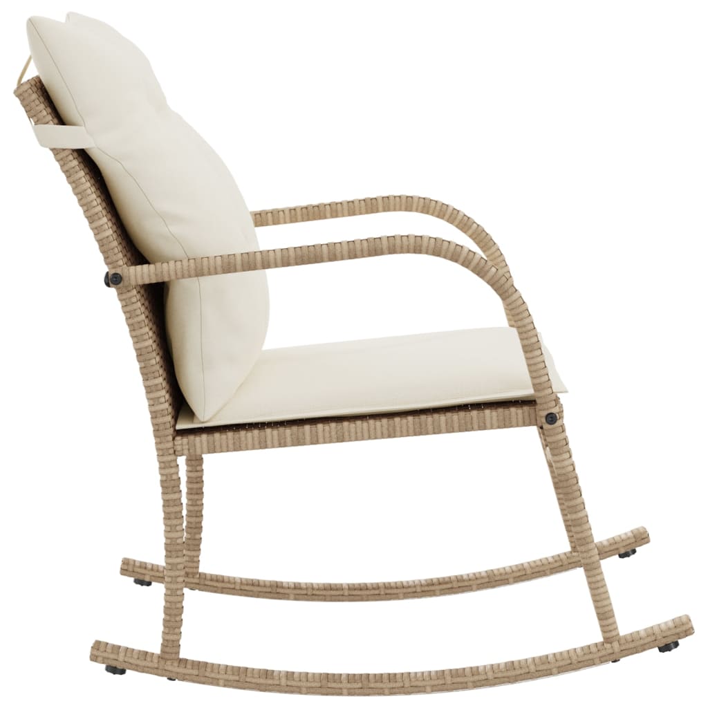 vidaXL Silla mecedora de jardín con cojines ratán sintético beige