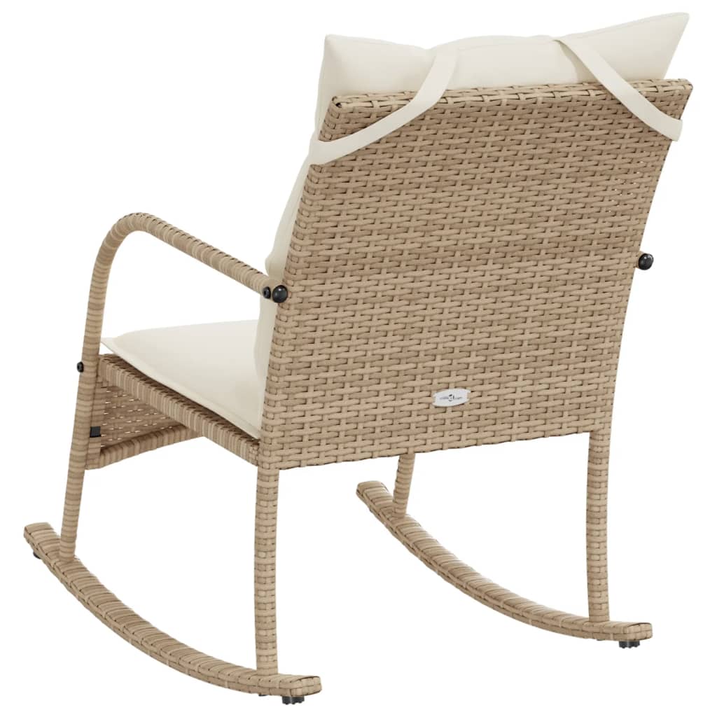 vidaXL Silla mecedora de jardín con cojines ratán sintético beige