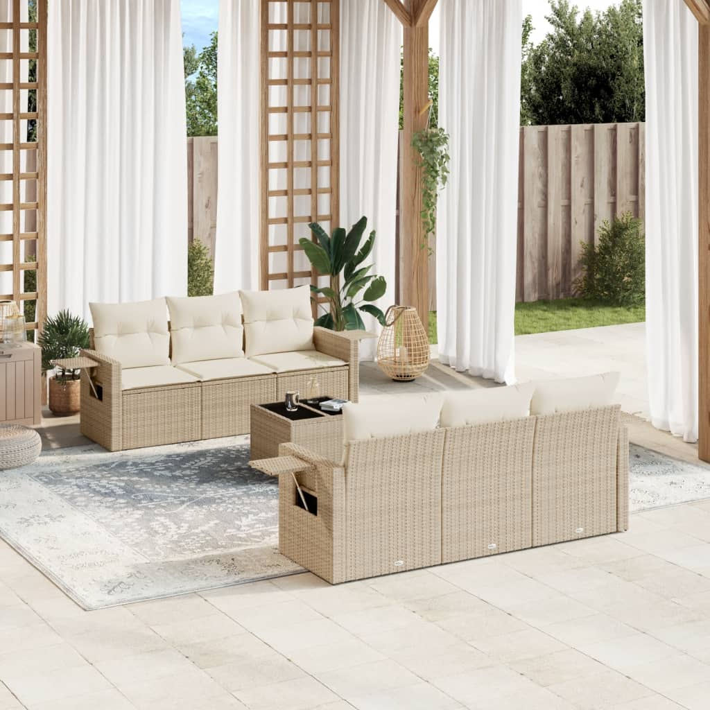 vidaXL Set sofás de jardín 7 piezas y cojines ratán sintético beige