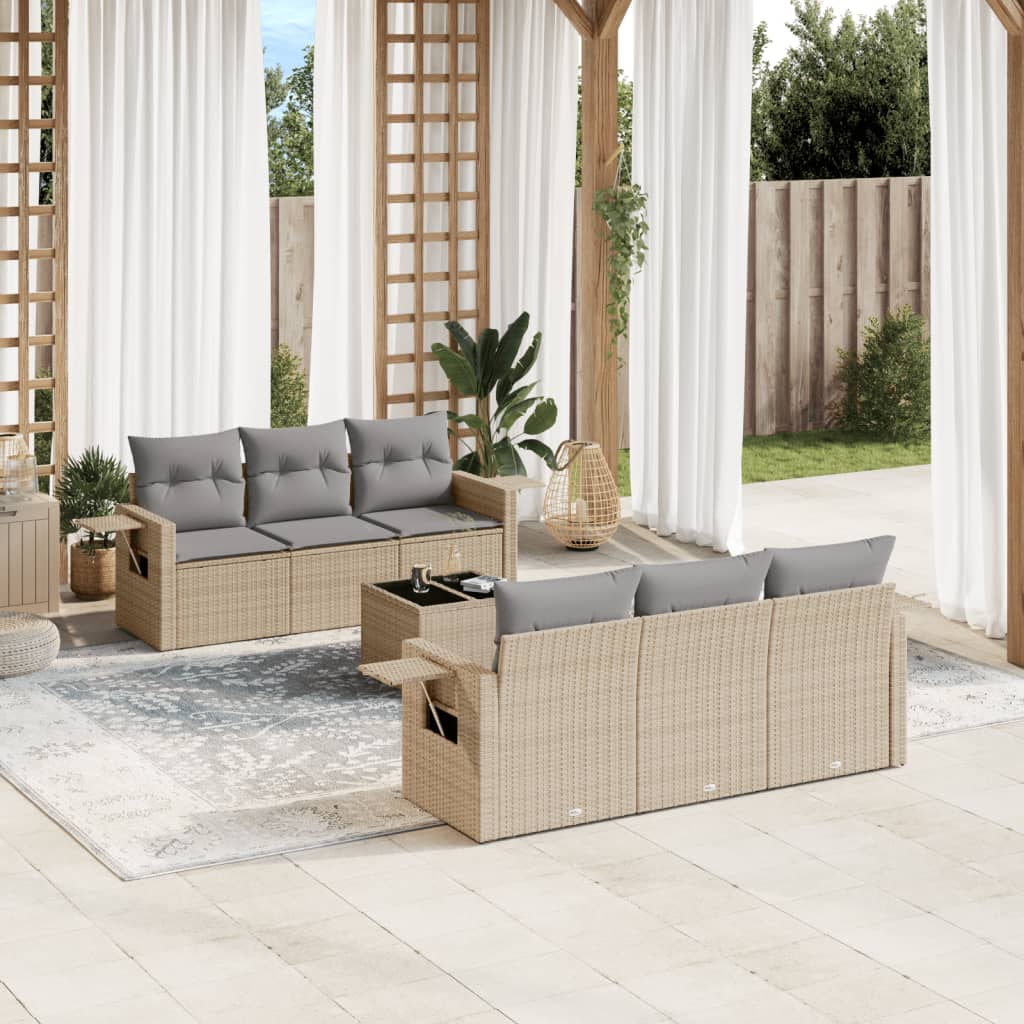 vidaXL Set sofás de jardín 7 piezas y cojines ratán sintético beige