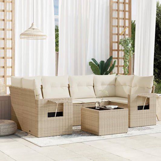 vidaXL Set sofás de jardín 7 piezas y cojines ratán sintético beige