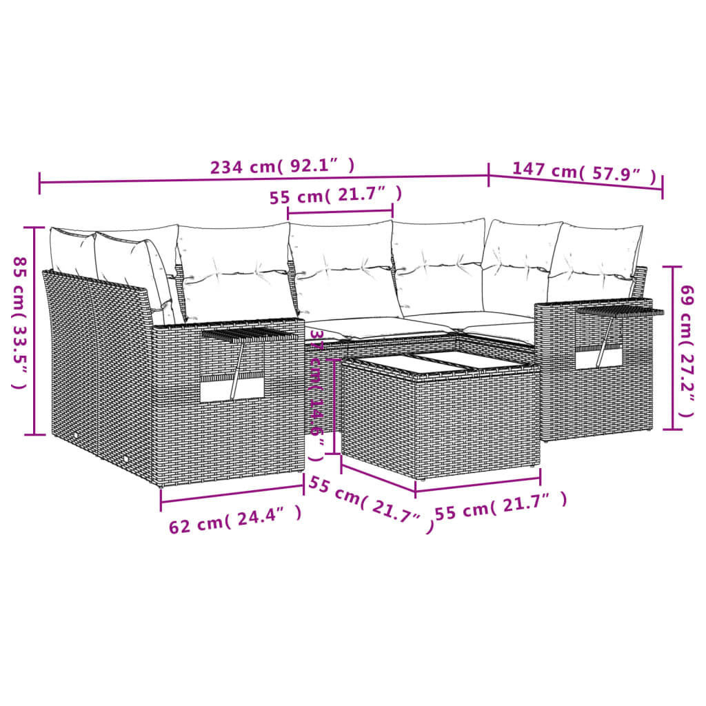 vidaXL Set sofás de jardín 7 piezas y cojines ratán sintético beige