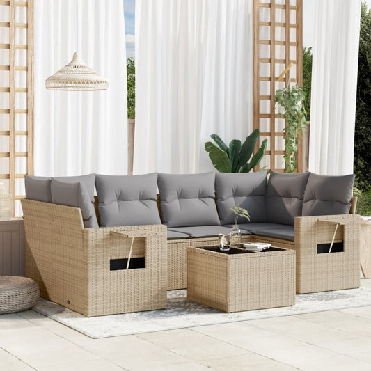 vidaXL Set sofás de jardín 7 piezas y cojines ratán sintético beige