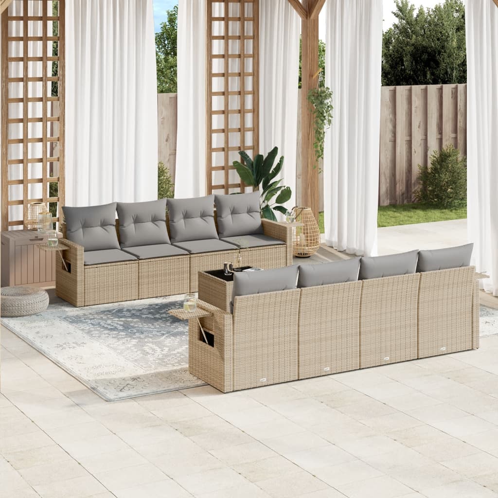 vidaXL Set de sofás de jardín 9 pzas con cojines ratán sintético beige