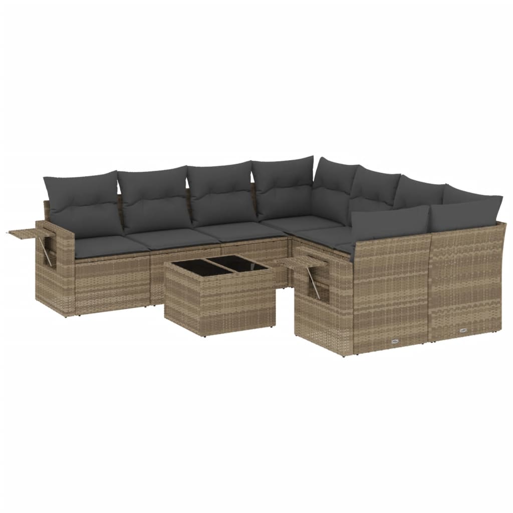 vidaXL Set muebles jardín 9 pzas y cojines ratán sintético gris claro