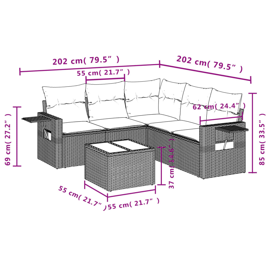 vidaXL Set sofás de jardín 6 piezas y cojines ratán sintético marrón