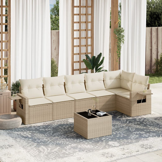 vidaXL Set sofás de jardín 7 piezas y cojines ratán sintético beige