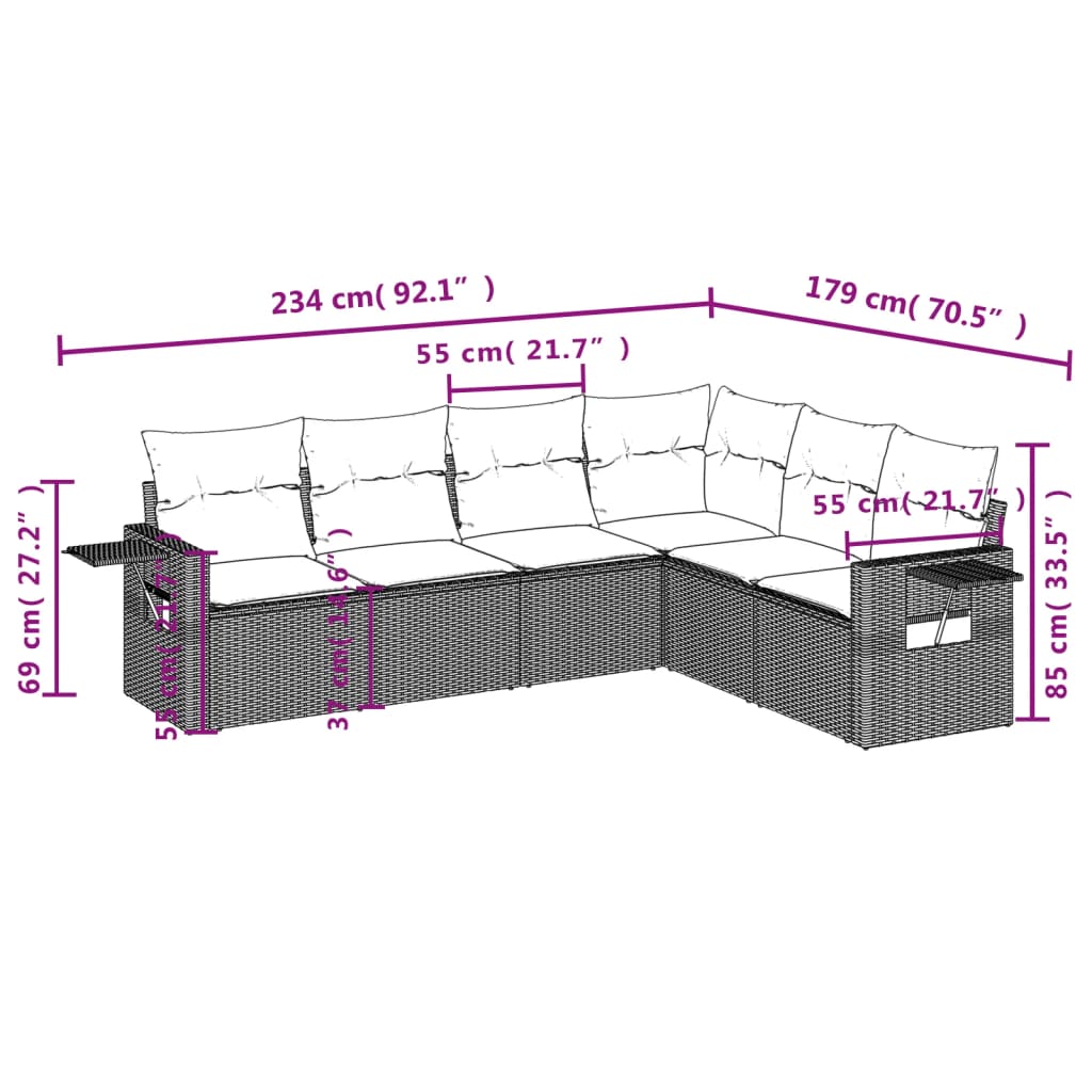 vidaXL Set de sofás de jardín 6 piezas y cojines ratán sintético negro