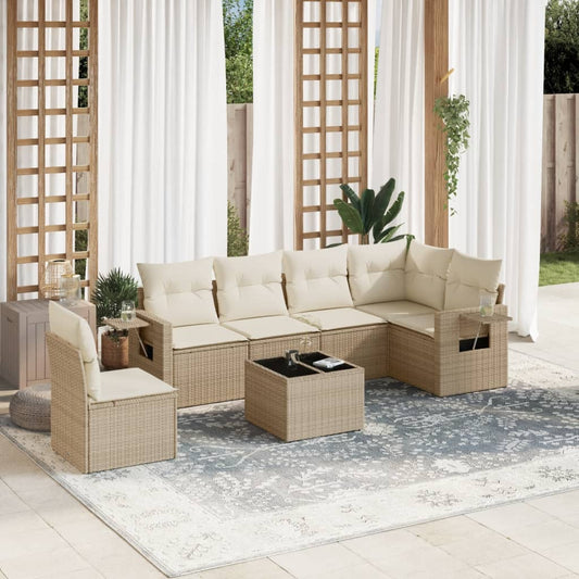 vidaXL Set sofás de jardín 7 piezas y cojines ratán sintético beige