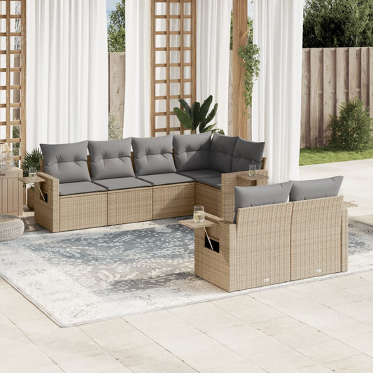 vidaXL Set sofás de jardín 7 piezas y cojines ratán sintético beige