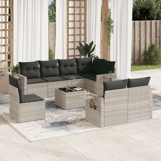 vidaXL Set muebles jardín 9 pzas y cojines ratán sintético gris claro