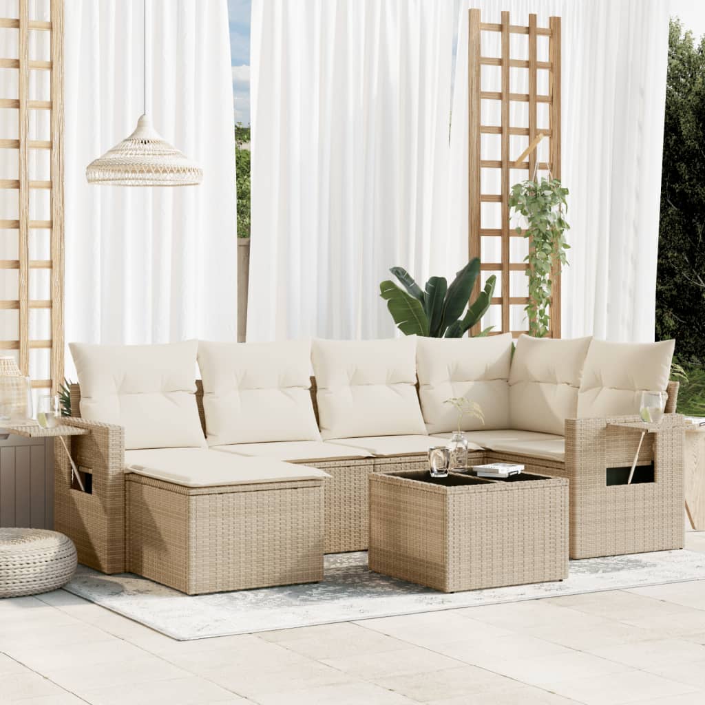 vidaXL Set sofás de jardín 7 piezas y cojines ratán sintético beige