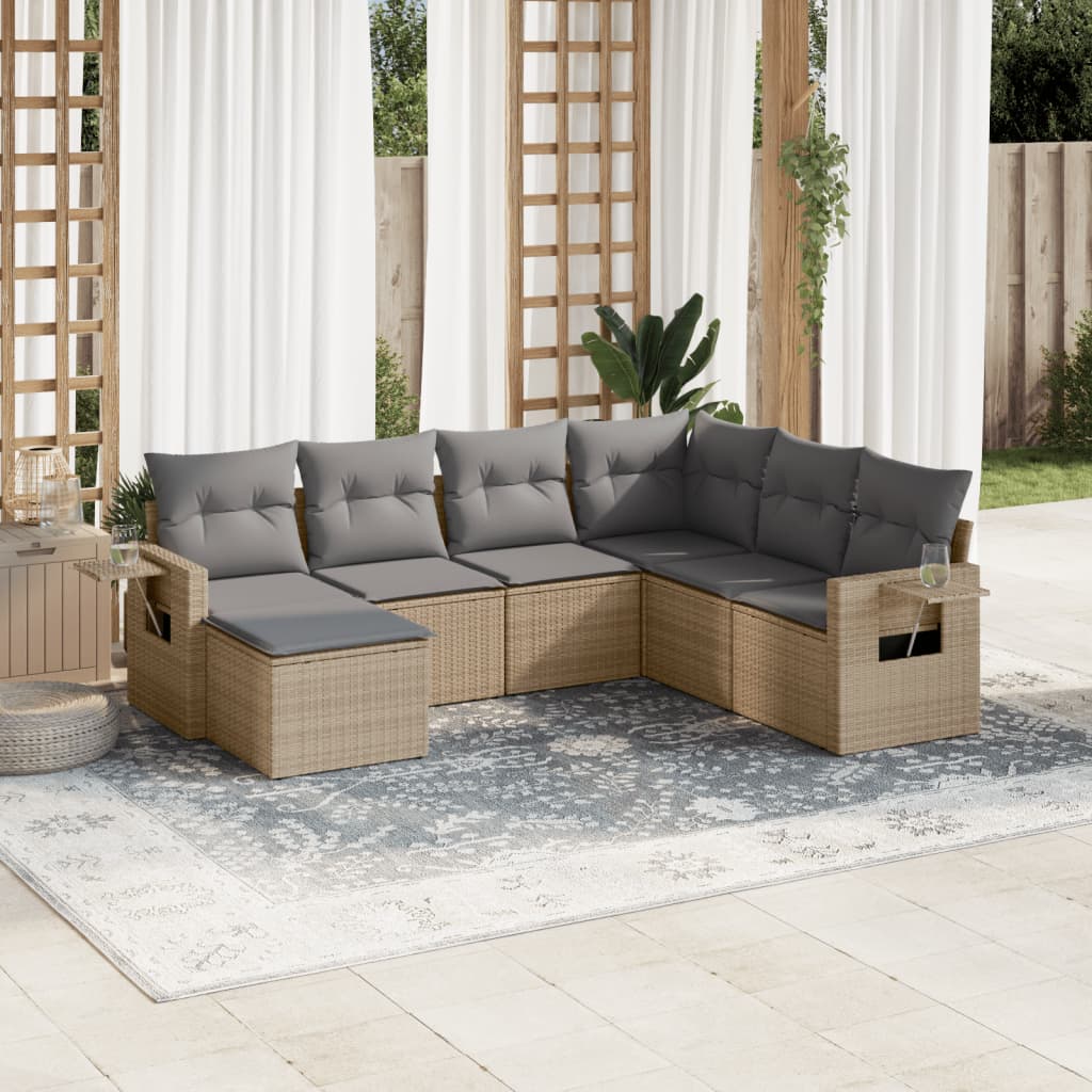 vidaXL Set sofás de jardín 7 piezas y cojines ratán sintético beige