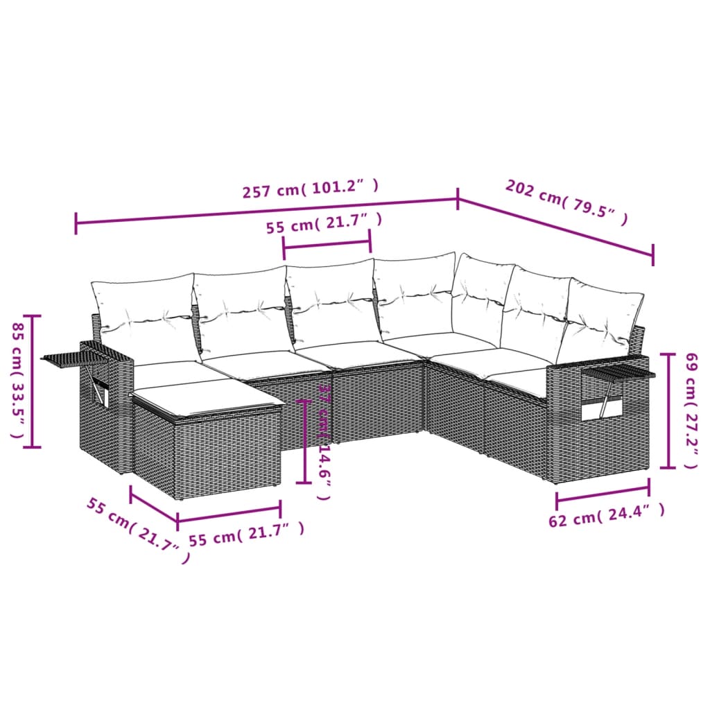 vidaXL Set de sofás de jardín 7 piezas con cojines ratán PE gris