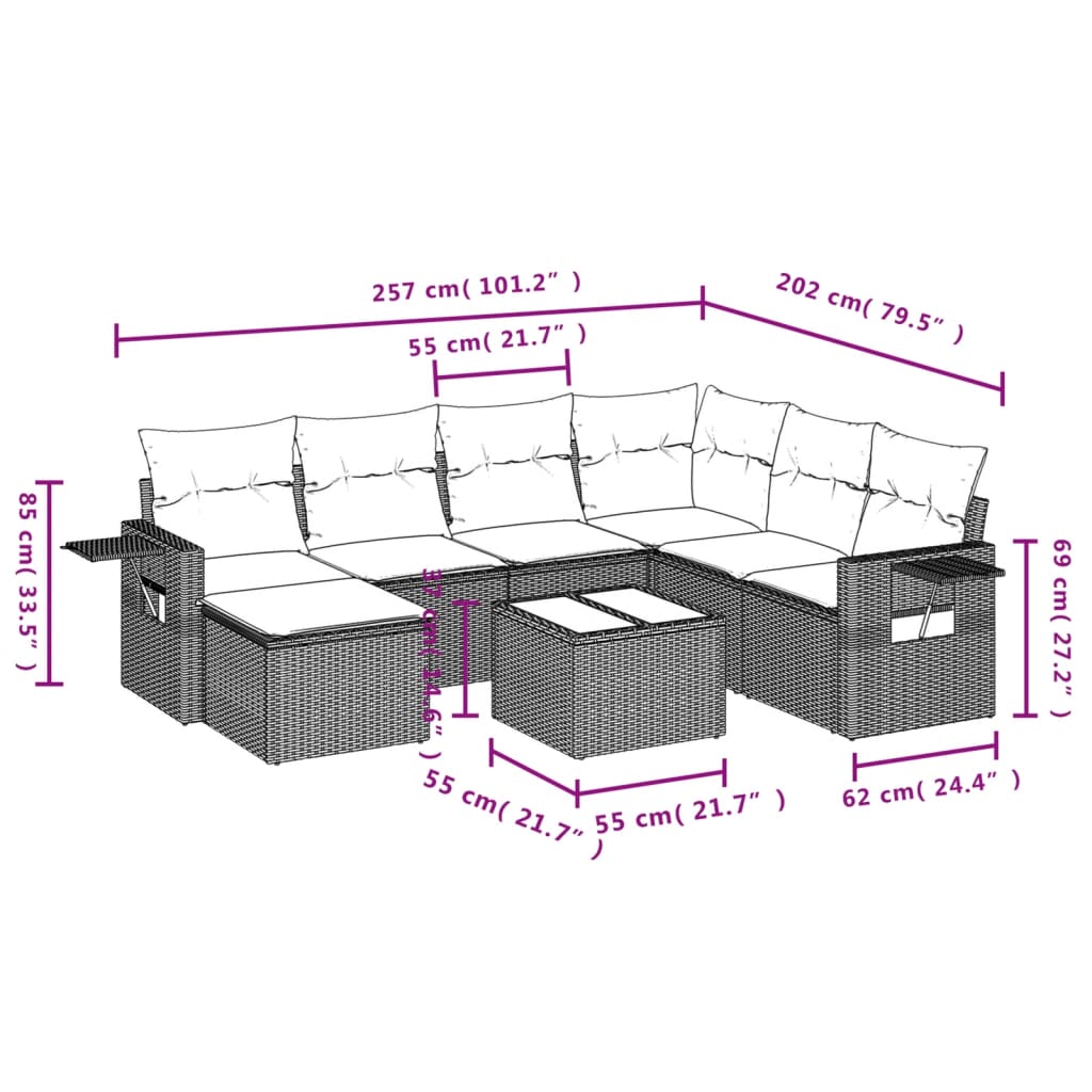 vidaXL Set de sofás de jardín 8 pzas y cojines ratán sintético gris