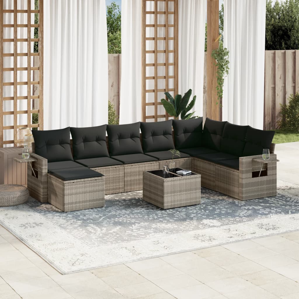 vidaXL Set muebles jardín 9 pzas y cojines ratán sintético gris claro