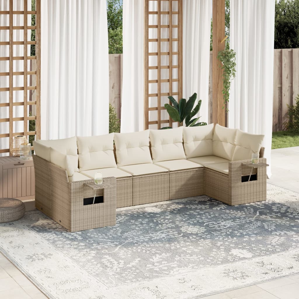 vidaXL Set sofás de jardín 7 piezas y cojines ratán sintético beige