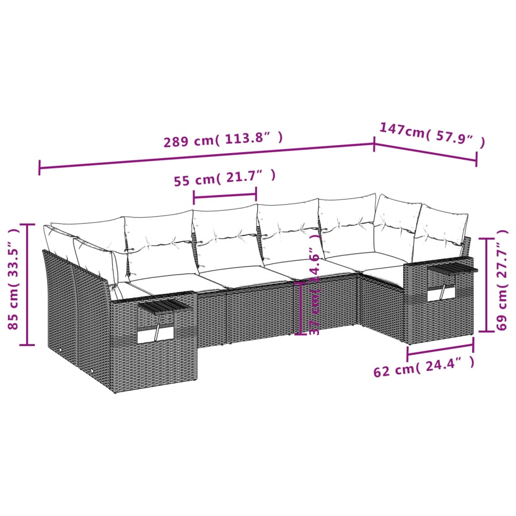 vidaXL Set sofás de jardín 7 piezas y cojines ratán sintético beige