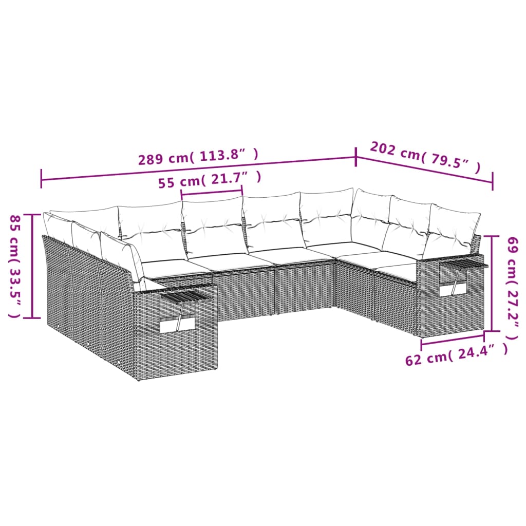 vidaXL Set de sofás de jardín 8 piezas y cojines ratán sintético negro