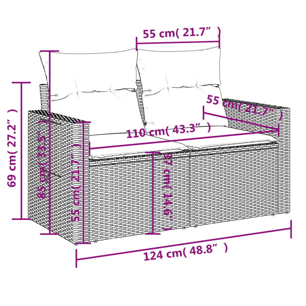 vidaXL Set muebles jardín 9 pzas y cojines ratán sintético gris claro