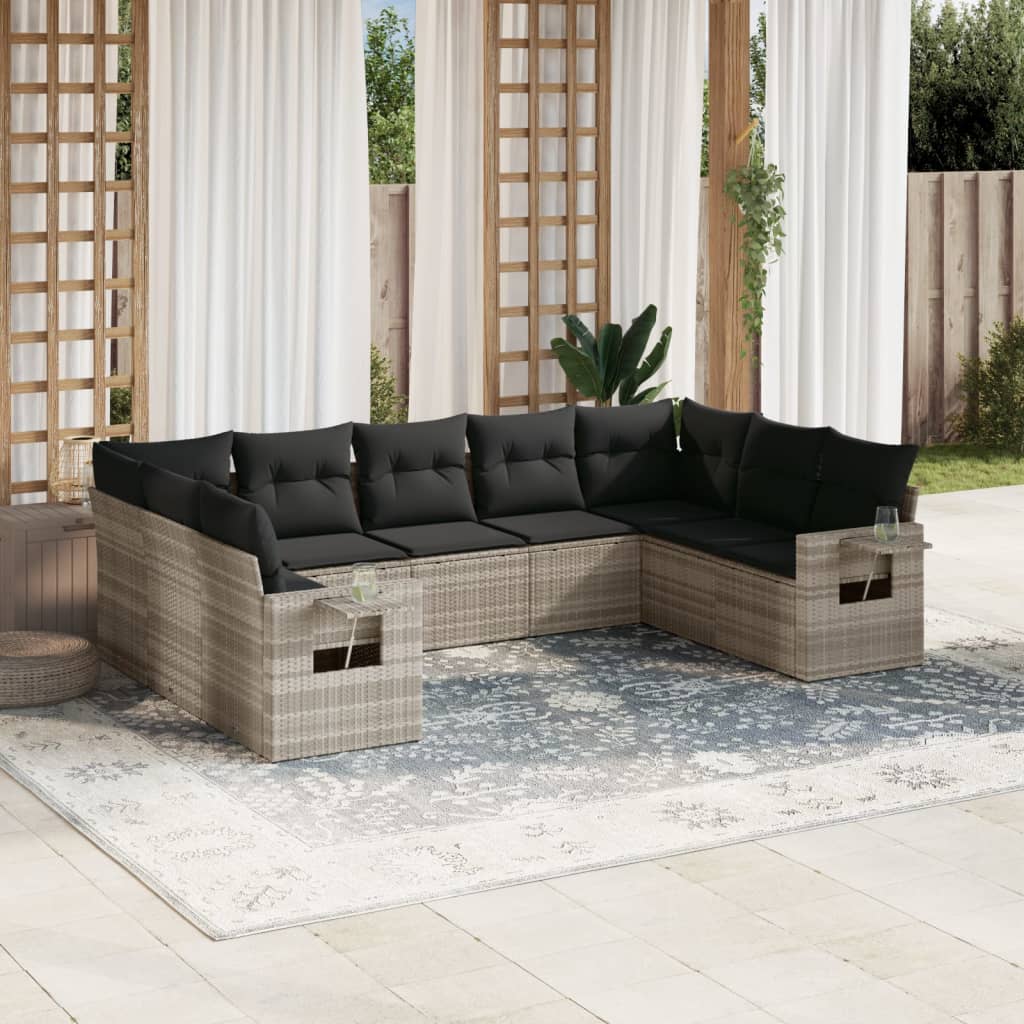 vidaXL Set muebles jardín 9 pzas y cojines ratán sintético gris claro