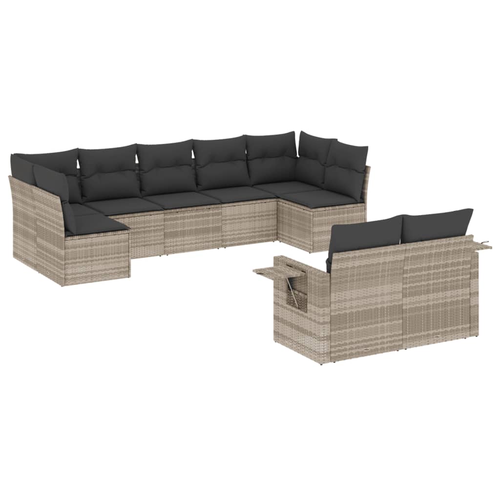 vidaXL Set muebles jardín 9 pzas y cojines ratán sintético gris claro