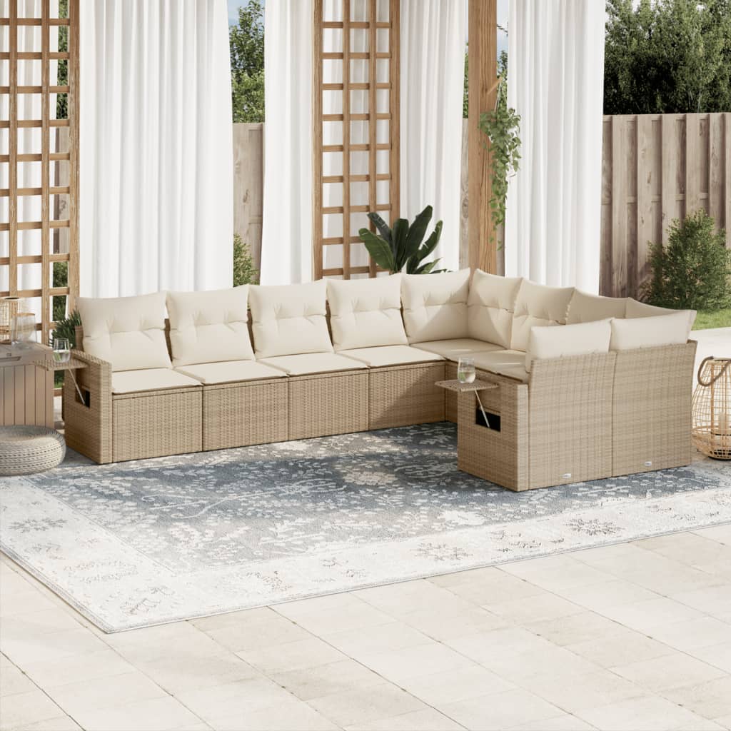 vidaXL Set de sofás de jardín 9 pzas con cojines ratán sintético beige