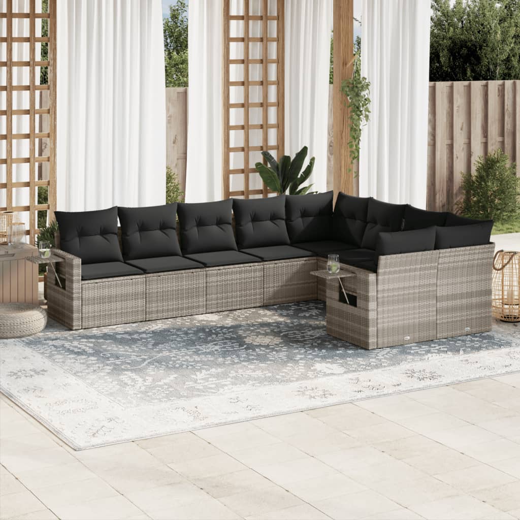 vidaXL Set muebles jardín 9 pzas y cojines ratán sintético gris claro