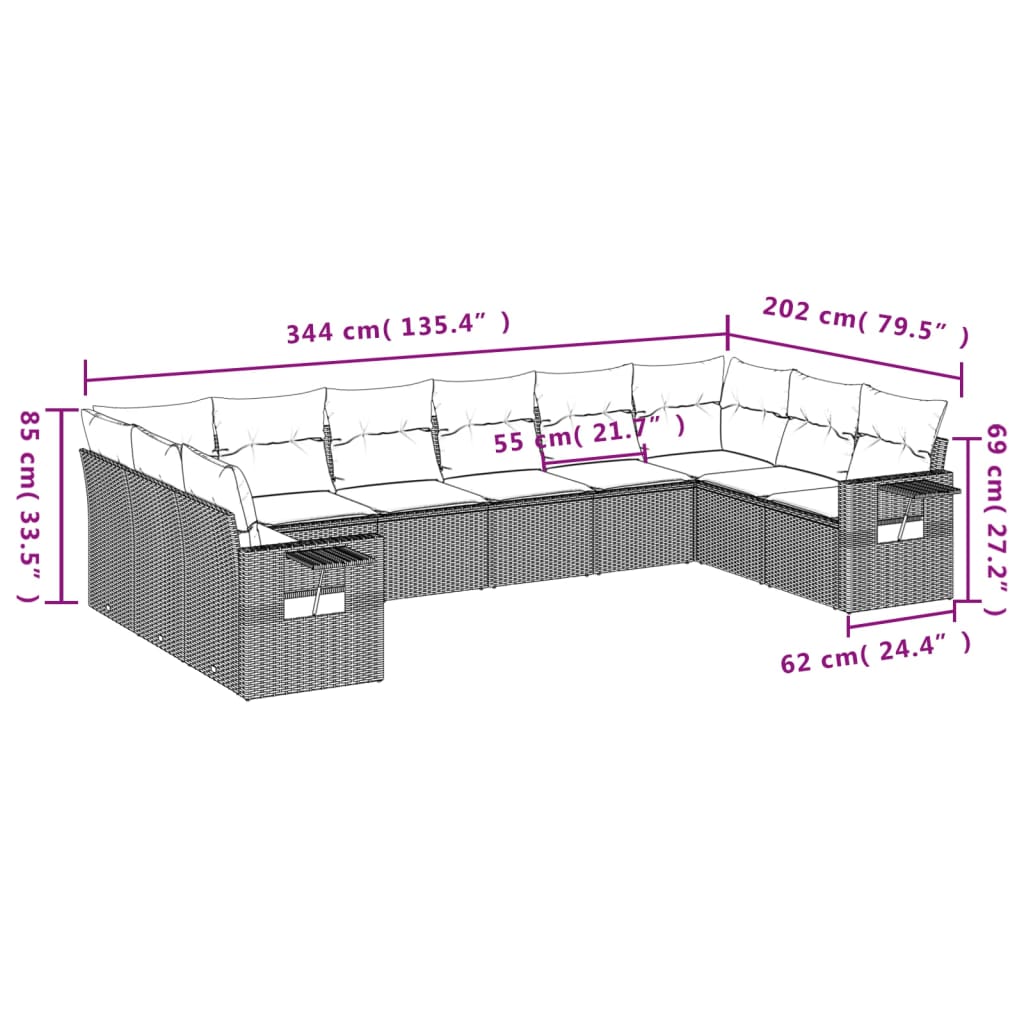 vidaXL Set de sofás de jardín 10 pzas cojines ratán sintético negro